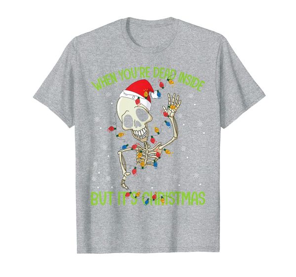 

skeleton with noel costume lights dancing around snow merry t-shirt, White;black