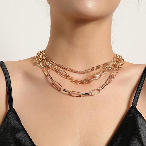 

chokers vintage punk multilayer choker pendant chunky chain necklace for women hip hop gold silver color collar fashion jewelry gift, Golden;silver