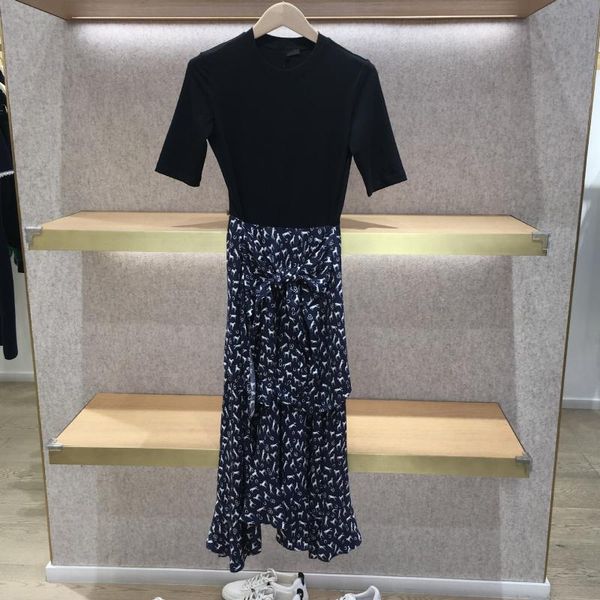 

party dresses women dress 2021 early autumn retro horse print round neck short-sleeved stitching patchwork midi, White;black