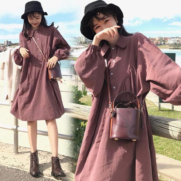 

maternity dresses skirt 2021 fall korean fashion mid-length shirt dress wear casual loose long sleeve thin section, White