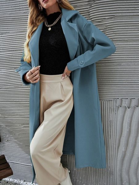 

lapel neck drop shoulder overcoat w9pn#, Black