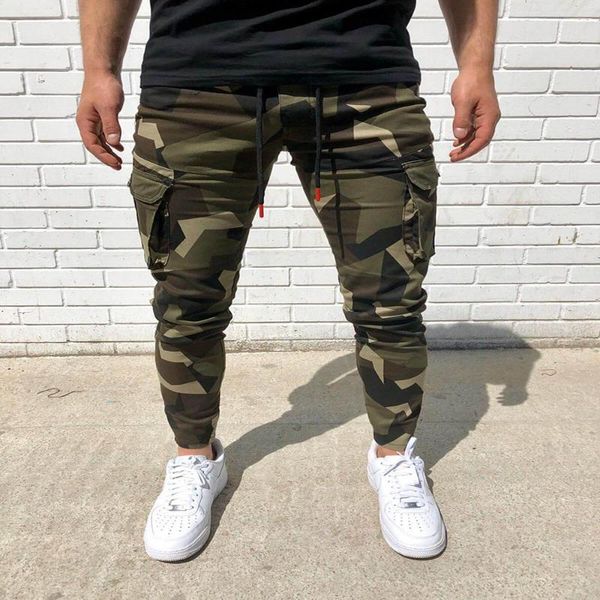 

men's pants 20211 camo cargo men tracksuit pockets jogging slim sweatpants fitness fashion sportswear homme streetwear, Black