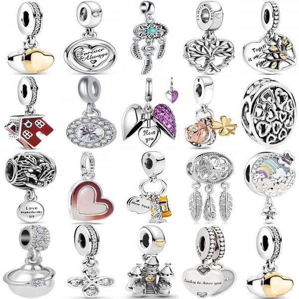 

925 sterling silver delicate beads mother daughter heart charm for pandora charm bracelet jewelry fashion luxury gift, Black