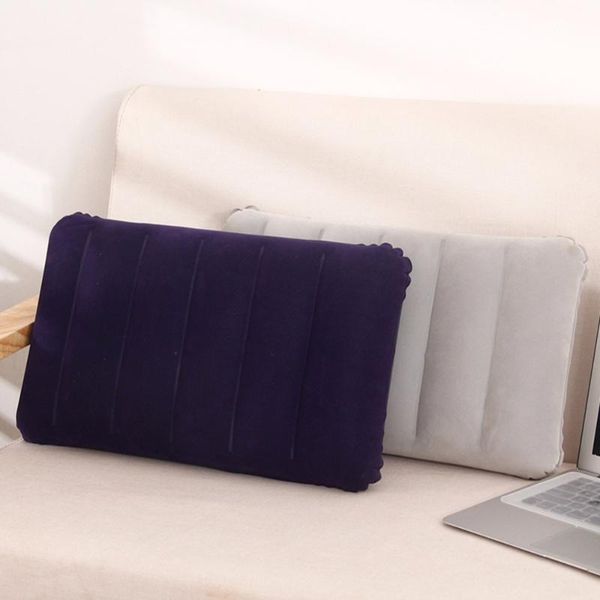 

pillow portable travel air cushion inflatable double sided flocking camp beach car plane head rest bed sleep #280299