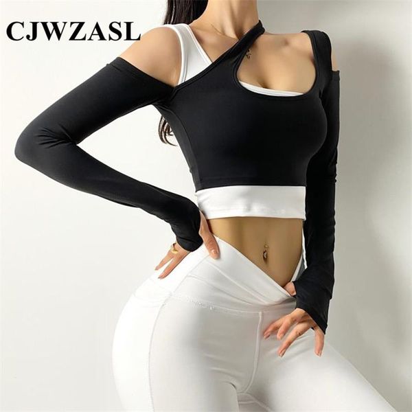 

women's yoga fake two-piece sports breathable long-sleeved cross sports underwear gym exercise running best, White;red