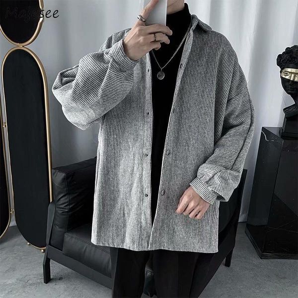 

men's casual shirts men solid outwear winter and autumn warm daily fashion korean style loose mens pullovers vintage retro all-match ul, White;black