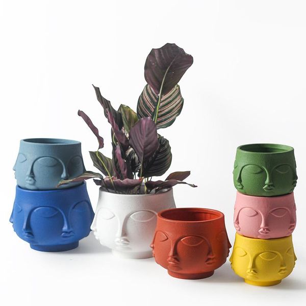 

planters & pots nordic flower pot ceramic human face four-faced buddha literary personality figurines indoor green dll bonsai potted home de