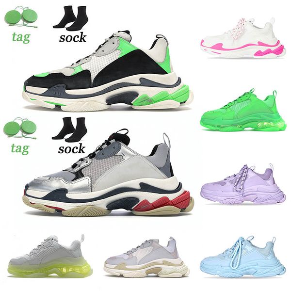 

men casual shoes triple s fashion flat clear sole white purple black red neon green rainbow navy beige crystal pink womens breathable sneake