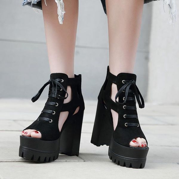 

sandals ankle strap summer fashion women open toe platform shoes high thick heels female party yma694, Black