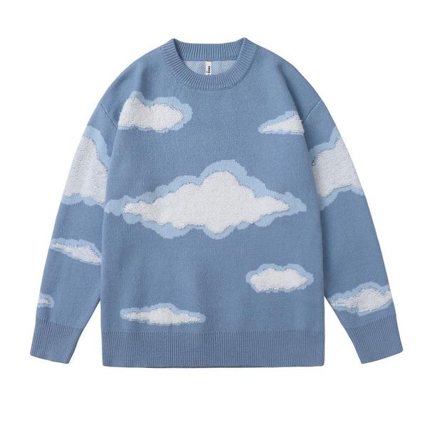 

men's sweaters knitted sweater mens hip hop streetwear harajuku cloud pattern oversized causal pullover 2021 autumn, White;black