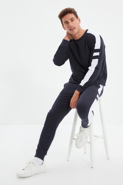 

running pants trendyol men 's regular fit sweatpants tmnaw22ea0219, Black;blue