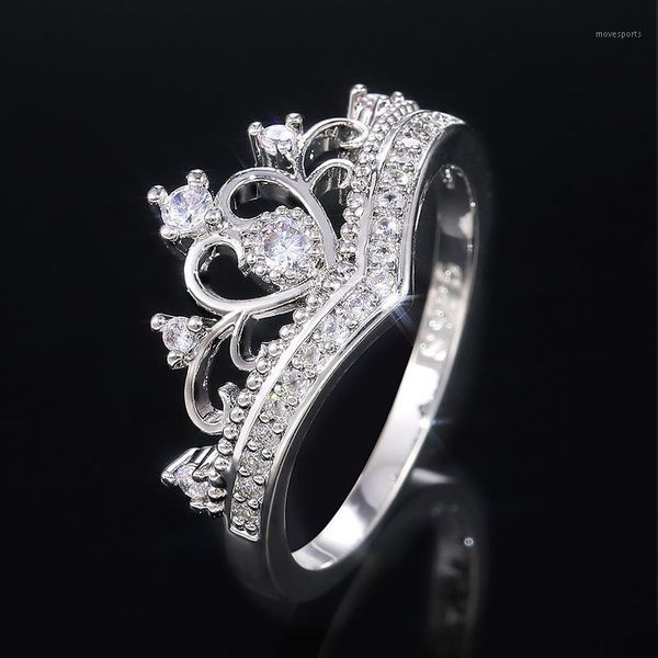 

wedding rings fashion promise crown for women crystal zircon bridal party jewelry delicate female engagement ring1, Slivery;golden