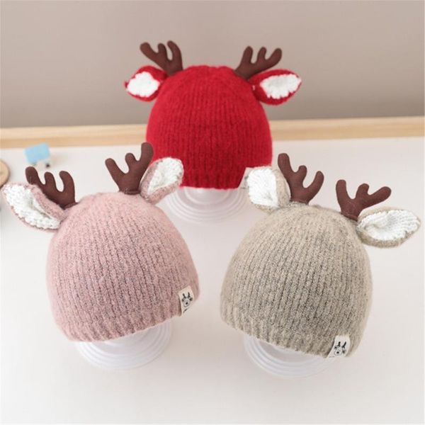 

caps & hats 0-3 years cute elk antlers baby hat winter warm wool knitted ear warmer children bonnet boys girls cap beanie christmas, Yellow