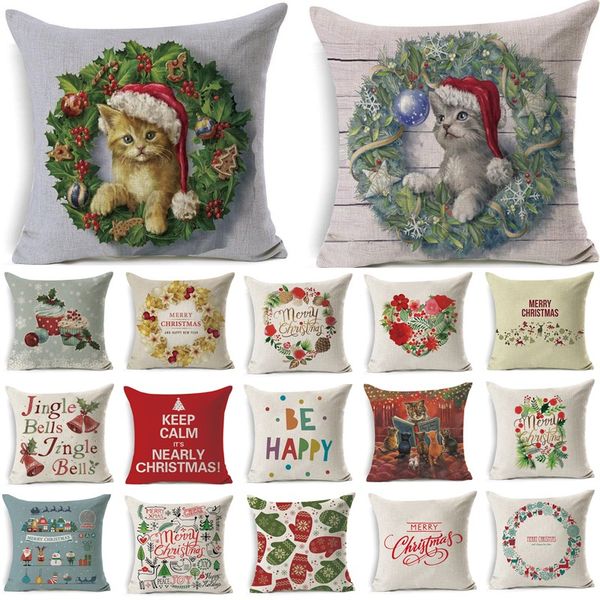 

christmas tree cats gifts pattern cotton linen throw pillow cushion cover car home sofa decorative pillowcase