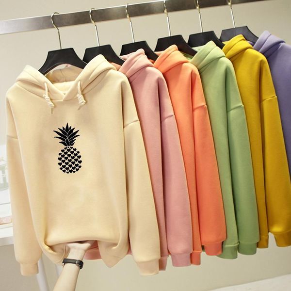 

harajuku punk hoodie women hip hop sweatshirt ladies winter korean style hoodie oversize streetwear loves pineapple printed coat, Black