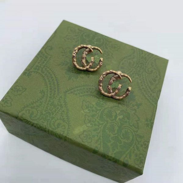 

design jewelry 2021 double earrings brass ancient fashion earrings female 925 silver needle, Golden