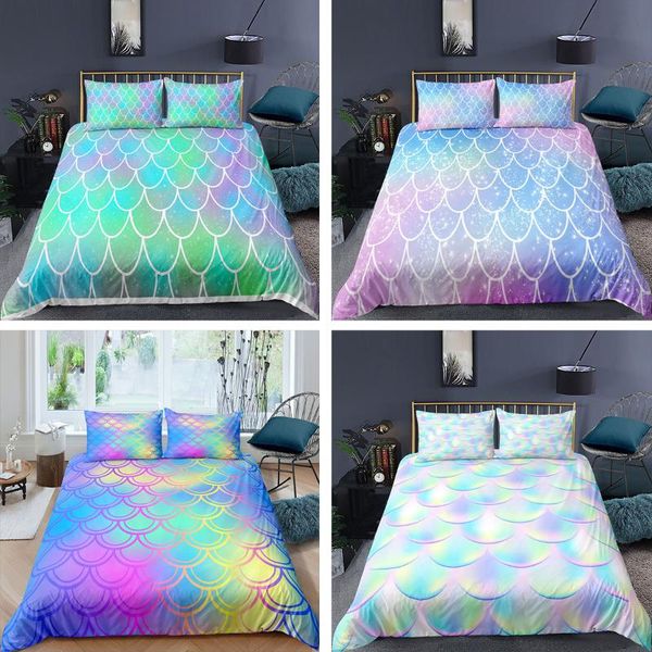 

bedding sets fashion fish scale design pattern 3d home decor duvet cover+pillowcase single twin  king bed set