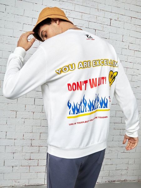 

men slogan and cartoon graphic pullover s92u#, Black