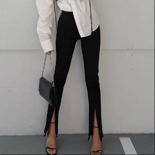 

fashion office lady pencil trousers solid elastic high waist split long pants skinny slim casual bottom women clothes fall, Black;white