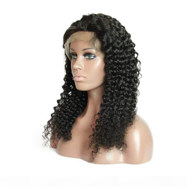 

360 lace frontal wigs 130% density water wave human hair wigs with baby hair for black women natural color 16 inch, Black;brown