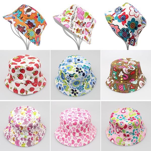 2022 Kinder Eimer Hüte Kinder Sonnenhut 30 Stile Floral Baby Sonnenhut Kleinkind Angeln Caps Jungen Mädchen Sommer Fischer Cartoon Strand Stil