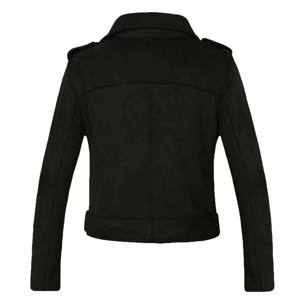 

women autumn winter thick fake suede faux leather jackets sashes lady matte motorcycle coats biker zipper pocket streetwear, Black
