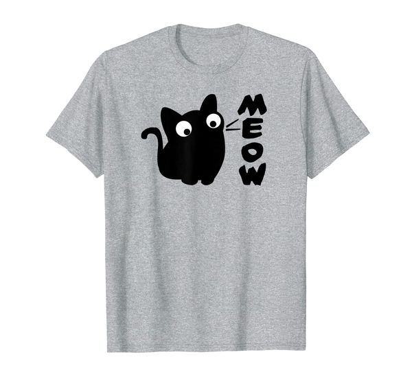 

minimalistic/simple cute cartoon black cat meow t-shirt, White;black