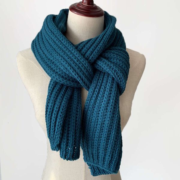 

scarf women's winter korean versatile student's thickened solid coarse wool long ins simple knitting warm neck, Blue;black