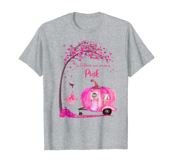 

breast cancer awareness in october we wear pink flamingo t-shirt, White;black