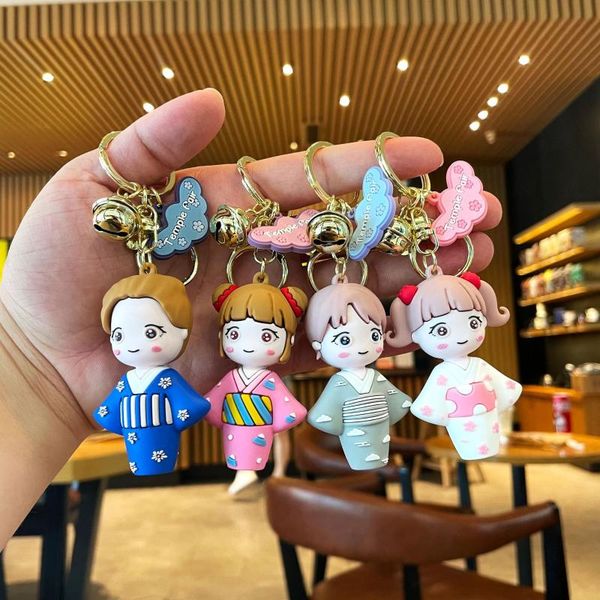 

keychains [cx] cute japanese kimono key pendant drop glue doll silicone keychain backpack creative, Silver
