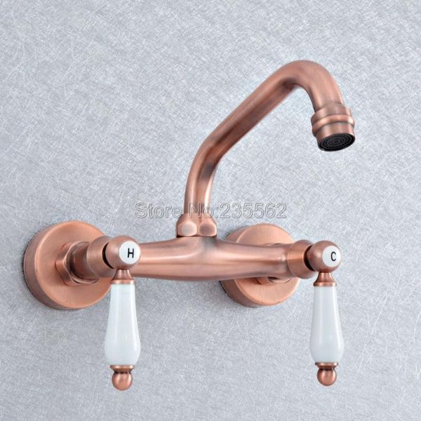 

antique red copper kitchen bathroom faucet wall mounted basin 360 degree double handle cold water mixer tap lsf900 sink faucets1