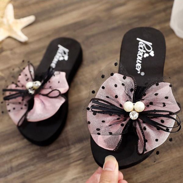 

summer new non-slip children' flip-flops girls fashion beach shoes pinch sandals female flowers slippers women wear s180 210303, Black;grey