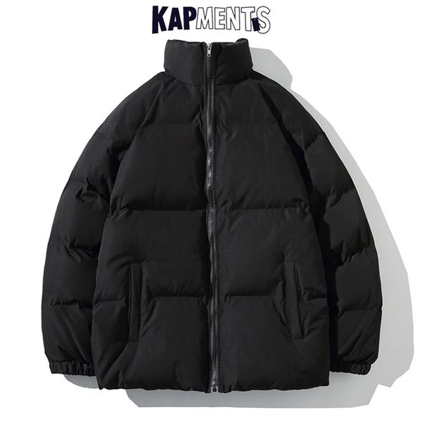 Kapments Men Harajuku Сплошной теплой пуховой куртка Parka Мужская японская уличная одежда зимняя куртка мужской корейский модный пузырь шерсть 211104