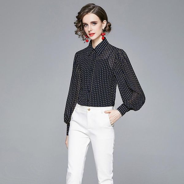 

women's blouses & shirts simgent polka dot blouse women lantern sleeve turn down collar elegant office ladies woman blusas sg011224, White