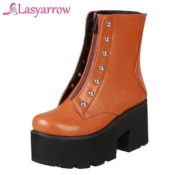 

boots lasyarrow women's thick heels punk street muffin thick-soled booties flat slope with high-heeled fashion rivet stud, Black