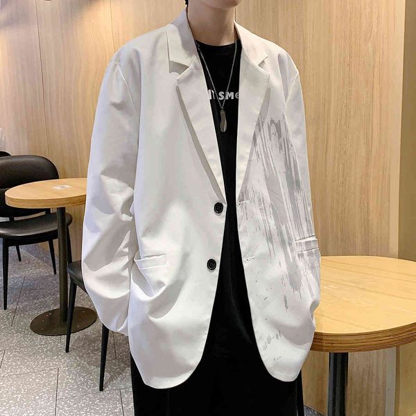 

men's jackets korean hip hop plus size male suit, loose kpop shirts, ulzzang men's clothes fashion jacket streetwear paint ksbh, Black;brown