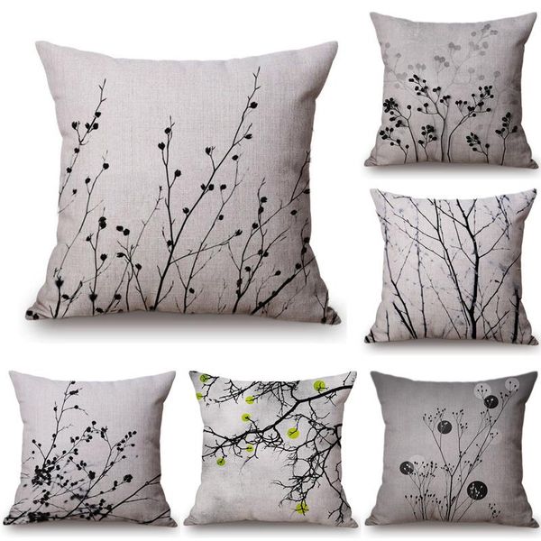 

nordic black ink painting tree branch cushion cover chinese style cotton linen throw pillows sofa chair decorative pillowcase