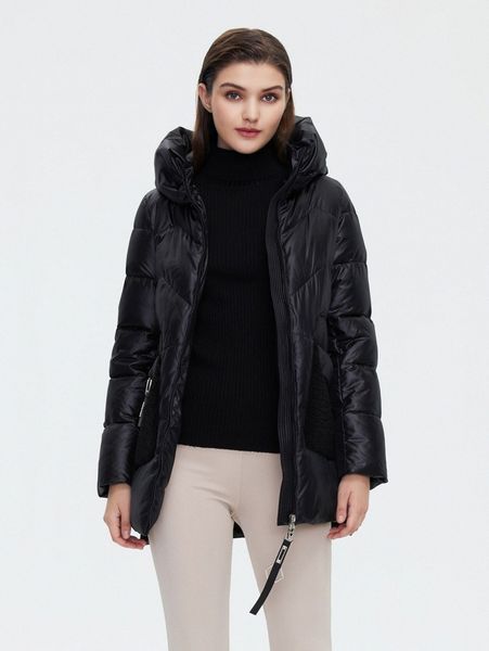 

patch pocket zipper up hooded winter coat k4q8#, Black