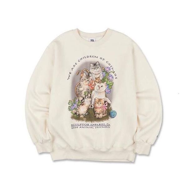 

women's jackets winter fashion cat sweatshirt women lovely kitty printed long sleeve thick fleece pullover casual oversize retro hoodie, Black;brown