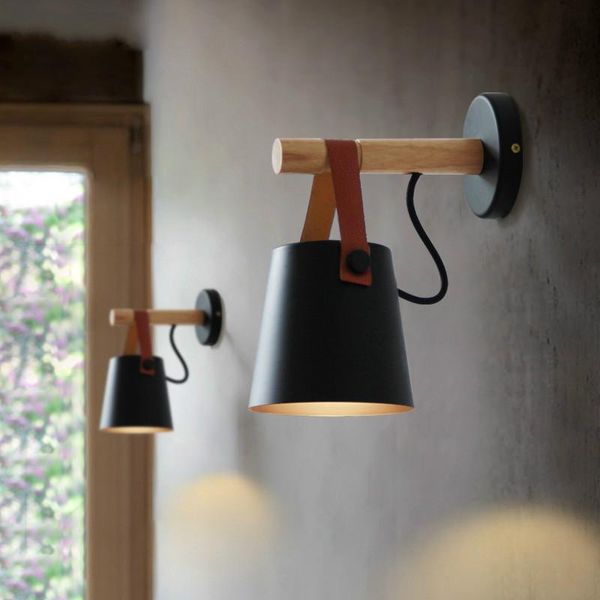 

nordic style bedroom led wall lamps indoor e27/e26 aisle lighting l creative wooden white/black vanity wall sconces light