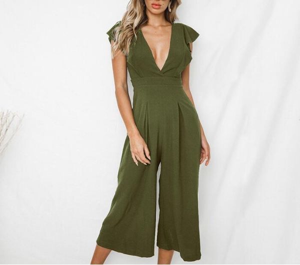 

women's jumpsuits & rompers casual summer jumpsuit v neck red backless women sleeveless bow tie ruffles overalls playsuit, Black;white
