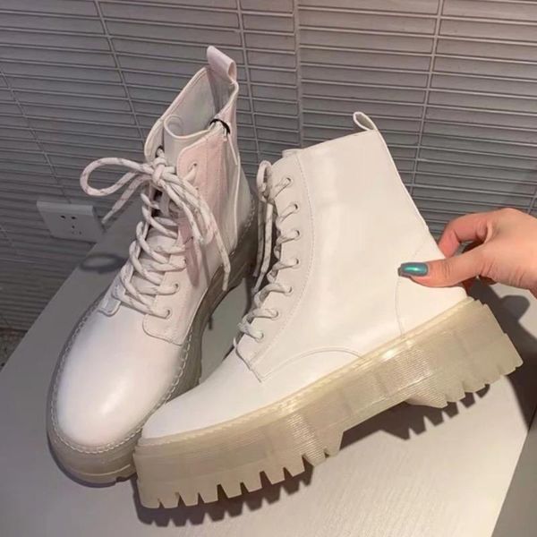 

boots fashion white shoes women lace-up soft bottom ankle ladies platform spring autumn short booties, Black