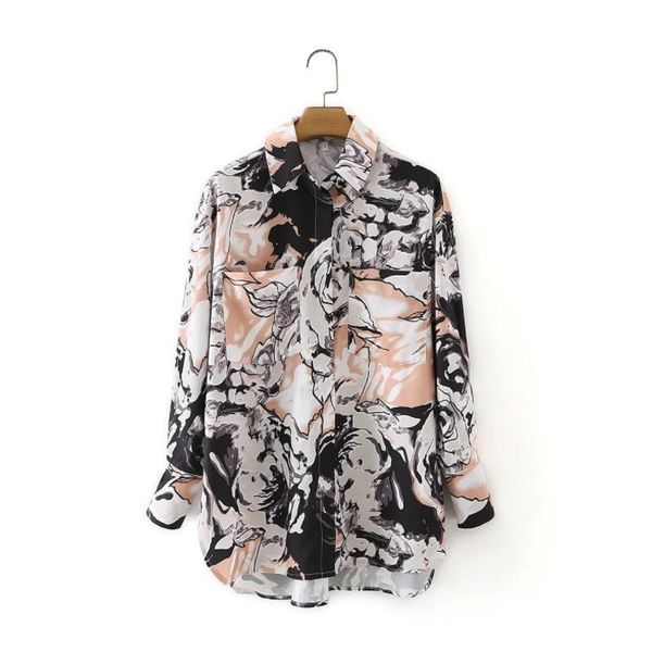 

women's blouses & shirts vintage women digital printing side slit casual shirt female long sleeve blouse lady loose blusas s8786, White