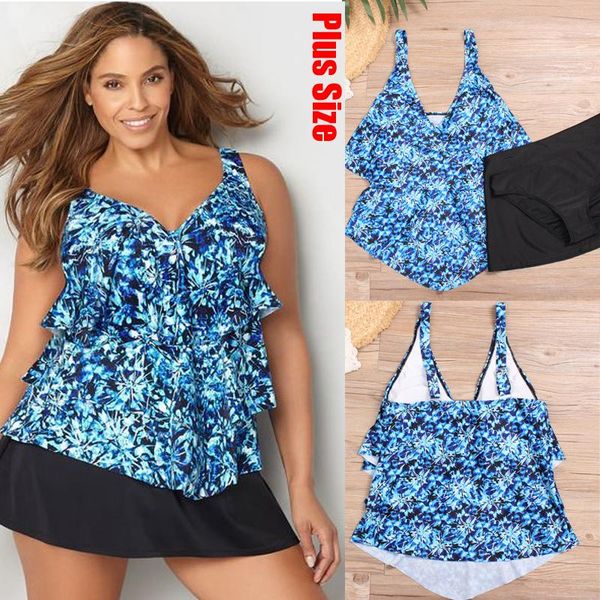 

one-piece suits 2022 large size 5xl women floral tankini tummy control swimwear tank swimsuit with boyshorts two piece bathing suit