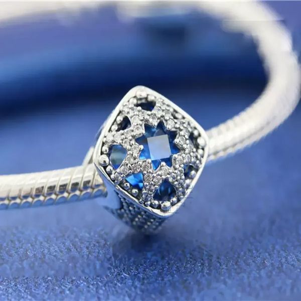 Designer-Schmuck 925-Silber-Armband-Charm-Korn für Pandora Glacial Beauty mit blauen Kristallen Schiebearmbänder Perlen im europäischen Stil Charms mit Perlen aus Murano