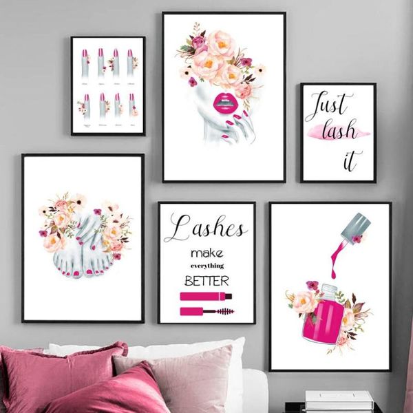 

paintings fashion paris lady flower nail polish nordic poster modern wall art print canvas painting pictures for living room decor