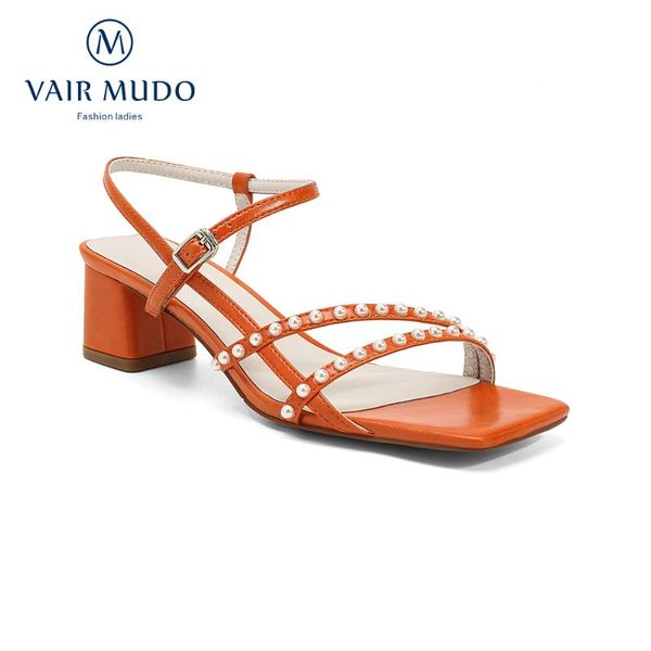 

sandals vair mudo 2021 genuien leather women shoes sweet fashion genuine string bead basic style white organe adultlx18l, Black