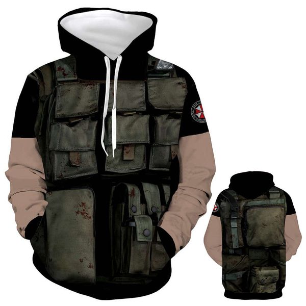 

mens sweater 2021 new biochemical crisis cosplay 3d printed men's sports hooded sweater, Black