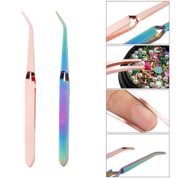 

nail art equipment tweezers rose gold stainless steel clip curve pincher uv gel shaping manicure tools pinching clamp, Silver