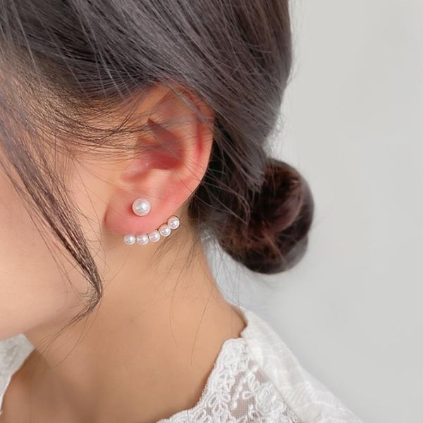 

stud uilz 2021 chic imitation pearl geometric fan shaped elegant earrings for women girls jewelry engagement asseccoires, Golden;silver